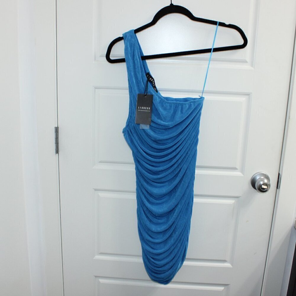 3/$30 NWT Lioness electric‎ blue one shoulder ruched dress size 6